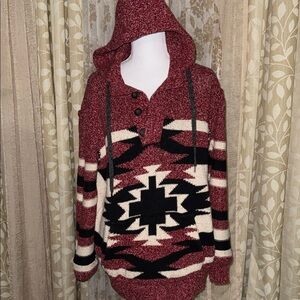 Men’s American Eagle Outfitters Maroon and Black Hooded Sweater